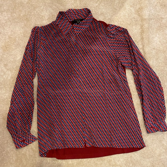 MaxMara Red and Blue Cube Design Button Up Blouse - Picture 1 of 3